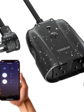 Outdoor Smart Plug Waterproof, TESSAN Smart WiFi Outlet Compatible with Alexa